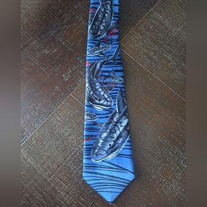 A. Rodgers Vintage 1997 Handmade Ocean Shark Pattern Blue Mens Neck Tie, LNWOT